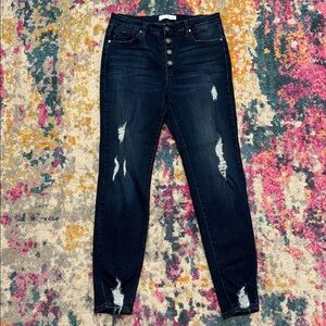 Dark Blue Distressed Skinny Jeans by Kancan